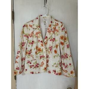Talbots Women's Coat Size 10 Long Sleeve Spring Flora Button Up Pocket Jacket